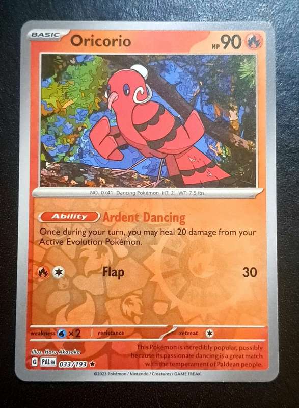 Pokemon Trading Cards - Oricorio - 033/193 - Rare Reverse Holo - Paldea Evolved NM