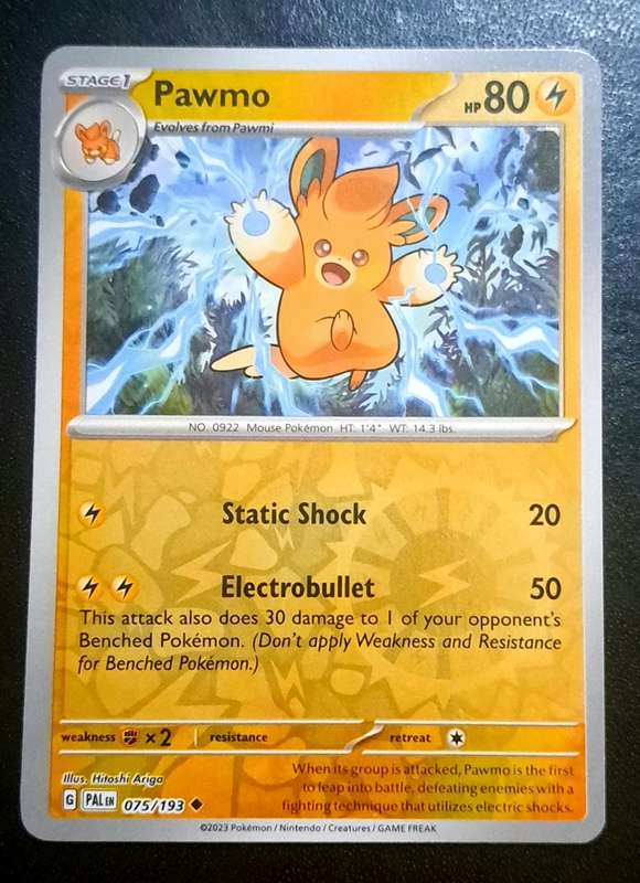 Pokemon Trading Cards - Pawmo - 075/193 - Rare Reverse Holo - Paldea Evolved NM