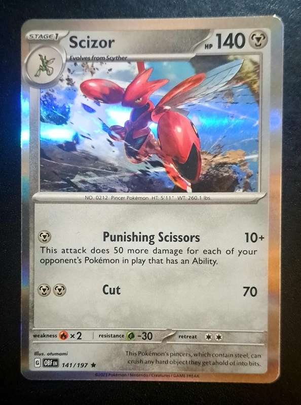 Pokemon Trading Cards - Scizor - 141/197 - Holo Rare - Obsidian Flames - NM