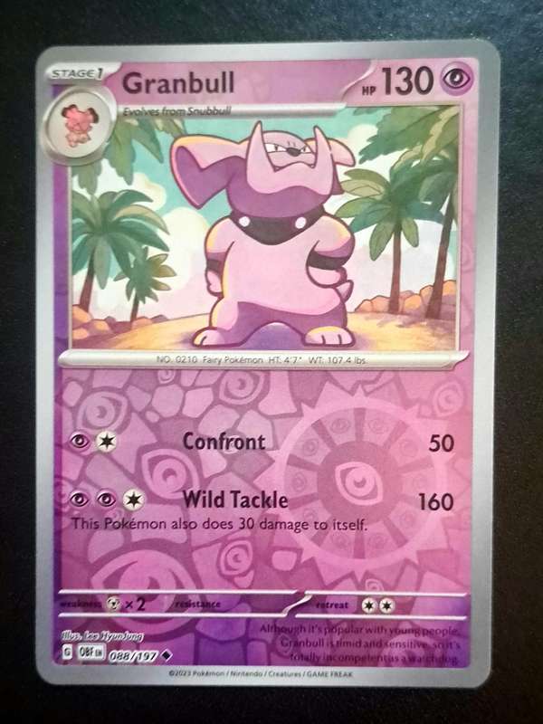 Pokemon Trading Cards - Granbull - 088/197 - Reverse Holo - Obsidian Flames - NM