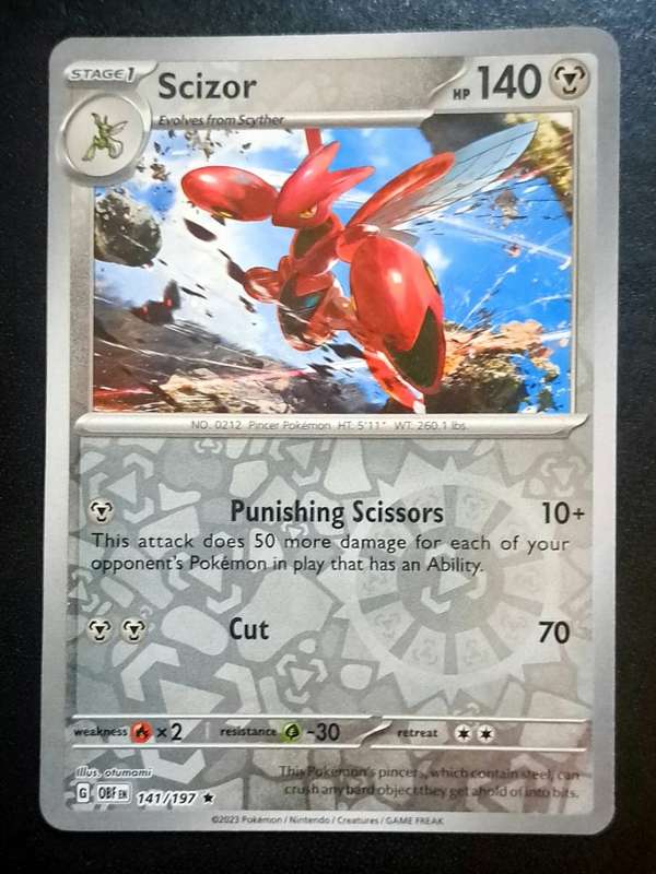 Pokemon Trading Cards - Scizor - 141/197 - Rare Reverse Holo - Obsidian Flames - NM