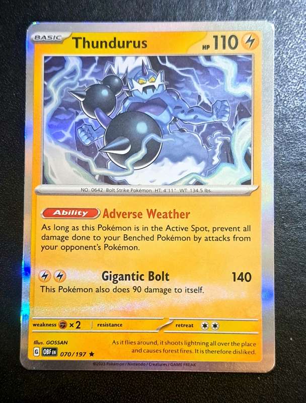 Pokemon Trading Cards - Thundurus - 070/197 - Rare Reverse Holo - Obsidian Flames - NM