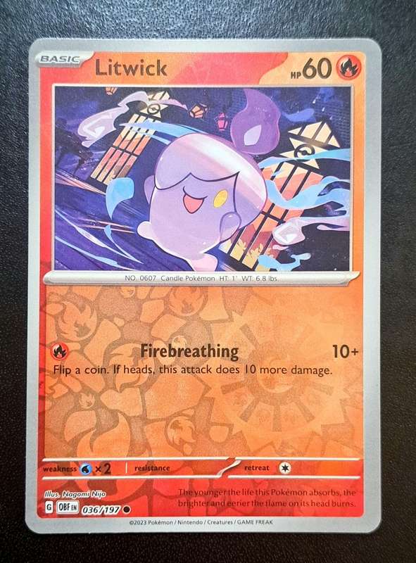 Pokemon Trading Cards - Litwick - 036/197 - Reverse Holo - Obsidian Flames - NM