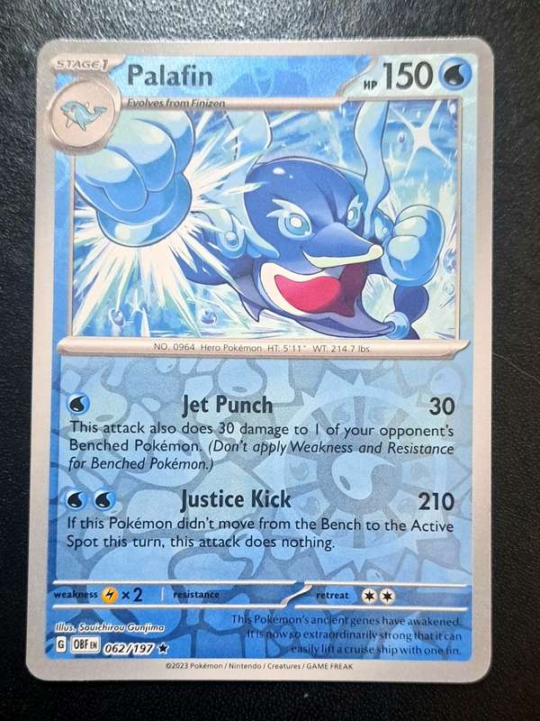 Pokemon Trading Cards - Palafin - 062/197 - Rare Reverse Holo - Obsidian Flames - NM