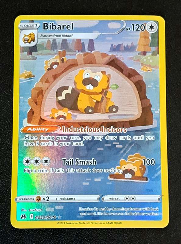 Pokemon Trading Cards - Bibarel - GG25/GG70 - Holo Rare Crown Zenith Singles - NM