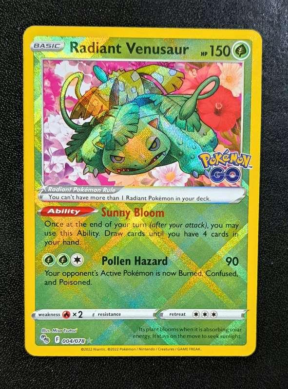 Pokemon Trading Cards - Radiant Venusaur - 004/078 - Radiant Rare - Pokemon Go  - NM