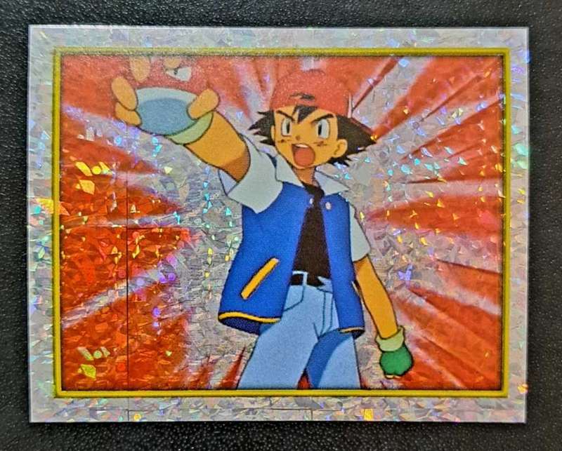 2000 Merlin Series 2 - Pokemon - Ash Ketchum #3 - Prism Foil - Sticker Card - NM