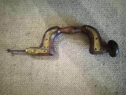 Antique wood & brass brace hand drill - Vintage Woodworker Tool