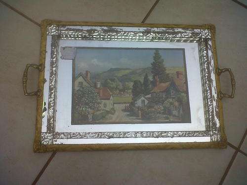 OLD LARGE MIRRORED  PICTURE TRAY