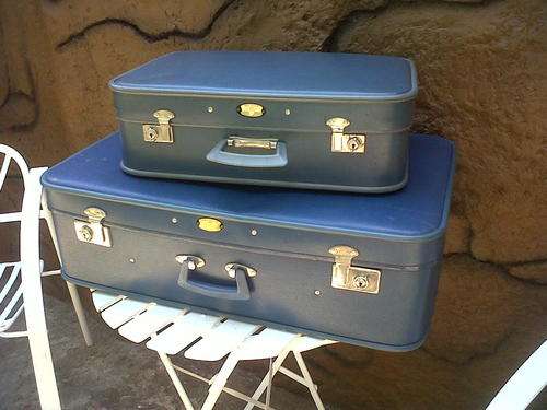 2 Old Blue Sky Flite Suitcases