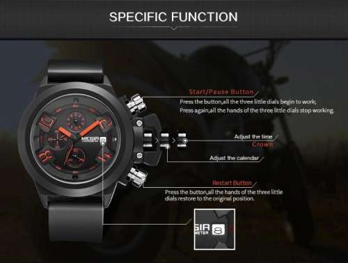 Megir watch men chronograph waterproof silicone sport watch