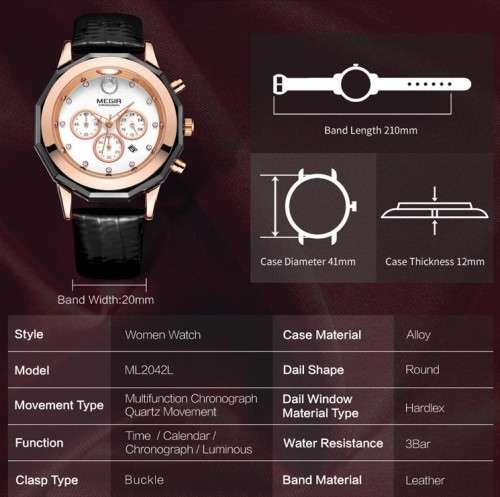 Megir Luxury Chronograph Wrist Watch Women