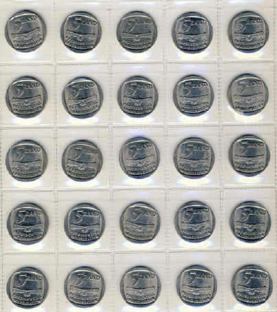 Twenty Five (25) Nelson Mandela Inauguration R5 coins of 1994: BID PER COIN to take all 25 coins.
