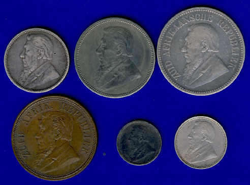 100% COMPLETE : Paul Kruger (ZAR) Coin set of 1892 (Penny up to Half Crown) : 1892