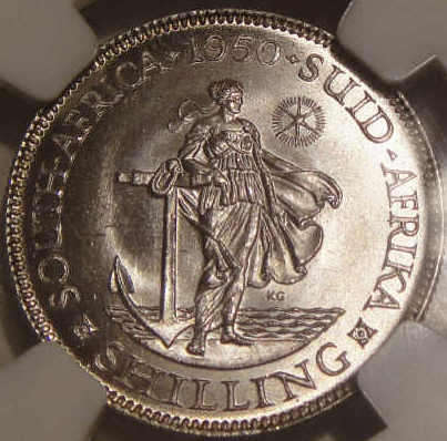 NGC Graded: Shilling (1/-) 1950 MS64 (Second Finest only 5 coins better)