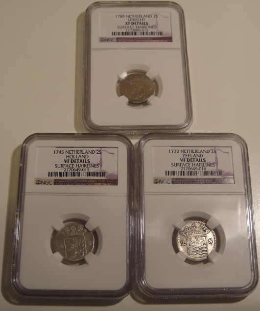 NGC Graded : THREE (3) Silver Two-Stuivers : Holland, Utrecht and Zeeland : Bid per coin