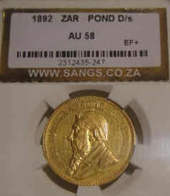 Z.A.R. Paul Kruger Sangs graded DOUBLE SHAFT 1892 (DS) Full Pond (AU58)