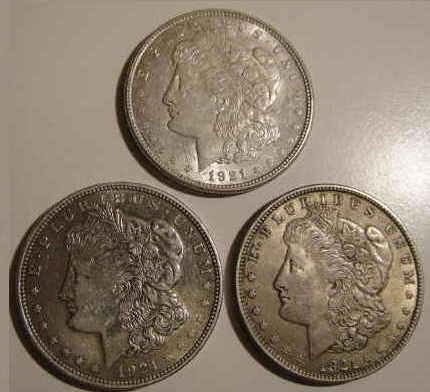 Bid PER COIN : Three (3) USA Morgan Dollars of 1921