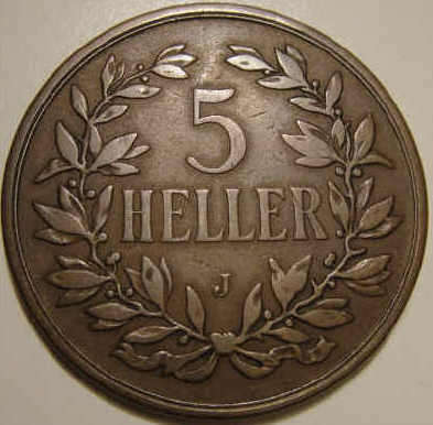 German East Africa (Deutsch Ostafrika) : Huge 5-Heller : 1908 J