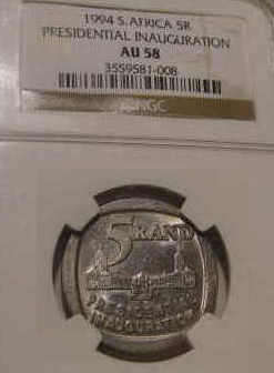 NGC graded AU58 : 1994 Nelson Mandela Presidential Inauguration R5