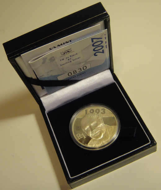 Sterling SILVER Proof PROTEA : 2007 : FW de Klerk