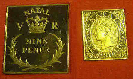 18 Carat GOLD Stamp-Medallion : First NATAL Postage Stamps  of 1857 and 1867