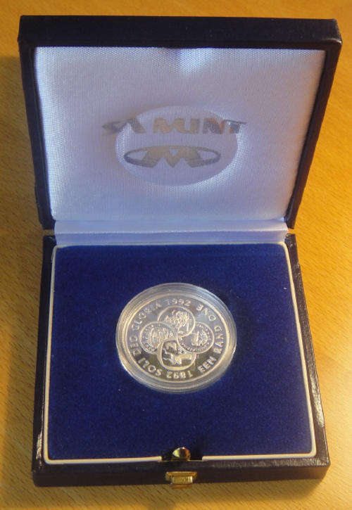 Silver R1 Protea: Proof Condition : 1992 : COINAGE in South Africa (1892-1992)
