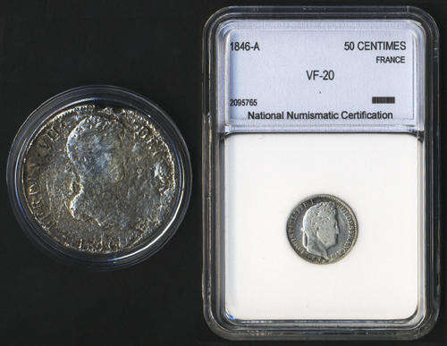 Two early SILVER Coins from the 1800s (One SHIPWRECK Piece of Eight)
