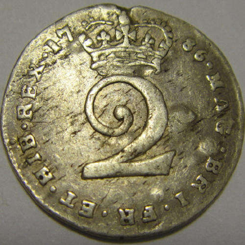 Great Britain : King George III : SILVER 2-pence of 1786