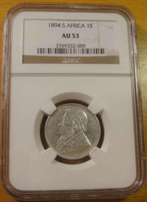 Z.A.R. Paul Kruger Shilling (1/-) 1894 : NGC Graded AU53