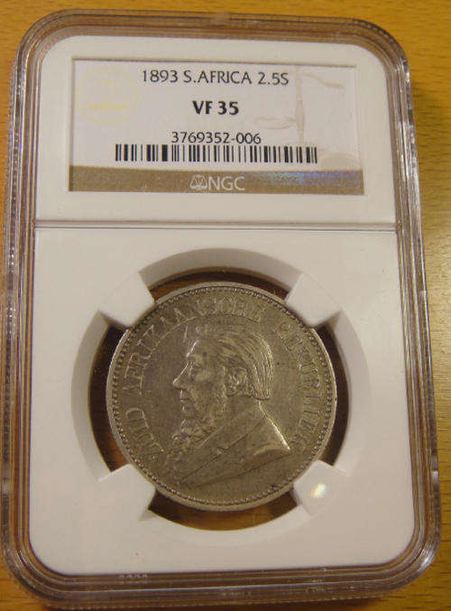 Z.A.R. Paul Kruger Half Crown (2/6-) 1893 : NGC Graded VF35 (SCARCE 1893)