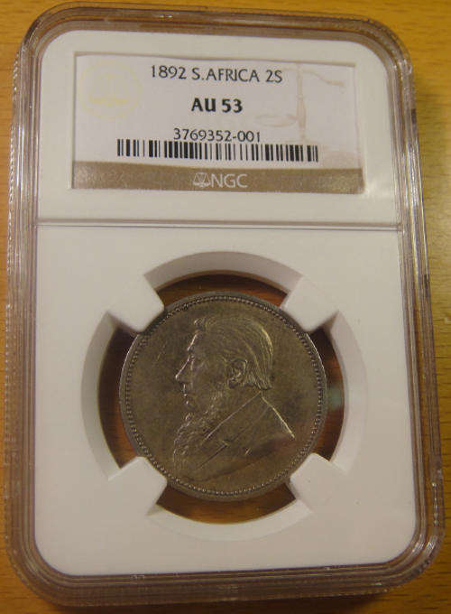 Z.A.R. Paul Kruger Two-Shilling (2/-) 1892 : NGC Graded AU53