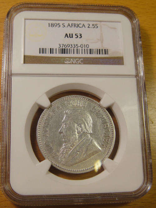 Z.A.R. Paul Kruger Half Crown (2/6-) 1895 : NGC Graded AU53 (SUPERB GRADE)