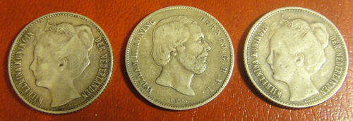 Netherlands : 3 x Half-Guldens of King Willem III (1864) & Queen Wilhelmina (1905 & RARE 1906 date)