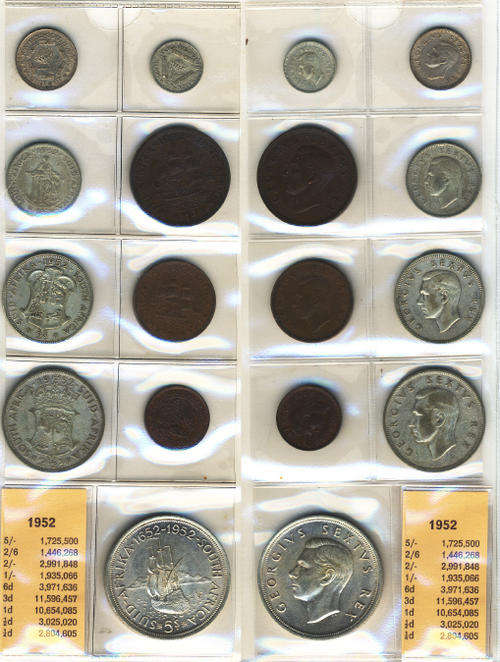 South African UNION Coin Set for the Year 1952 (CROWN included)