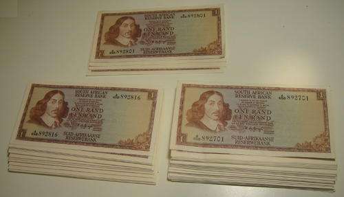 Incredible serial number runs of A658 TW de Jongh R1 van Riebeeck notes : (178 crisp unc notes)