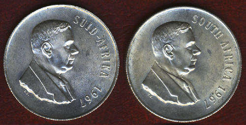 SET of BOTH the Verwoerd SILVER R1 coins: 1967 English & Afrikaans issues (15 sets available)