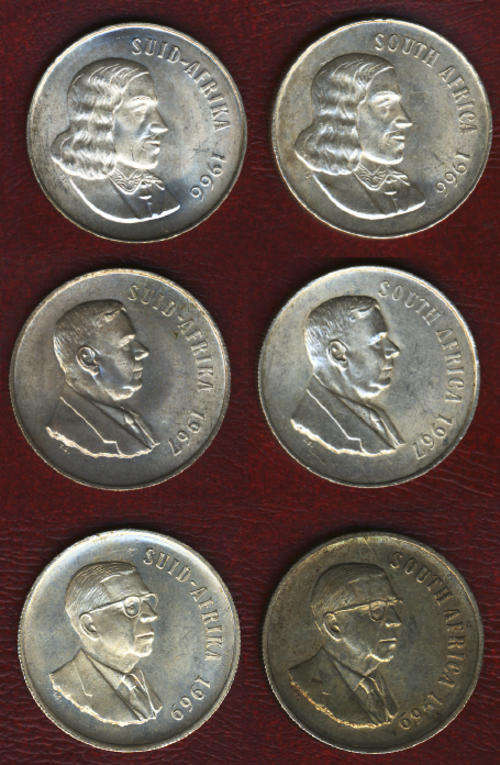 100% Complete : Bust Collection of Afrikaans & English SILVER One Rands of the 1960s