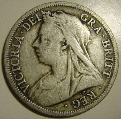 Great Britain : STERLING SILVER : Queen Victoria Veiled Head Half-Crown of 1900