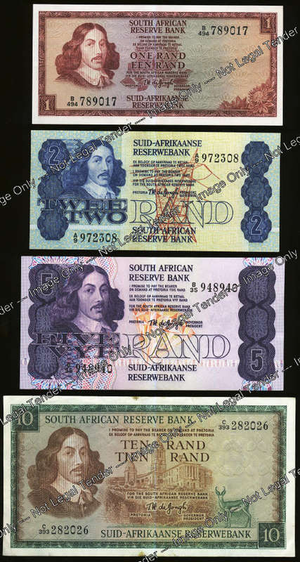 Republic of South Africa : Type Set of TW de Jongh : R1, R2, R5 and R10 (Two sets available)