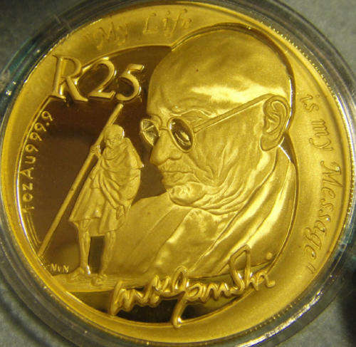 Mahatma Gandhi R25 of 2008 : 1 OZ GOLD COIN (Protea Series) : One Ounce of PURE GOLD
