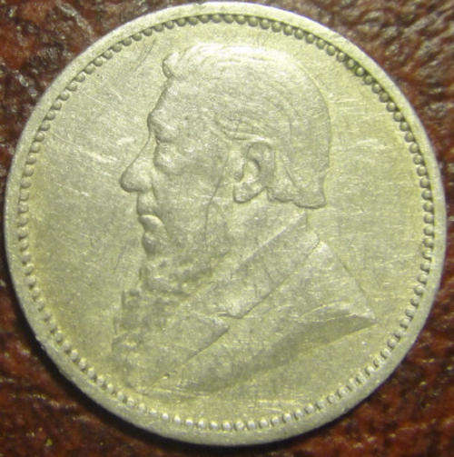 Paul Kruger ZAR Tickey (3d) of 1892 : XF Details (marks)