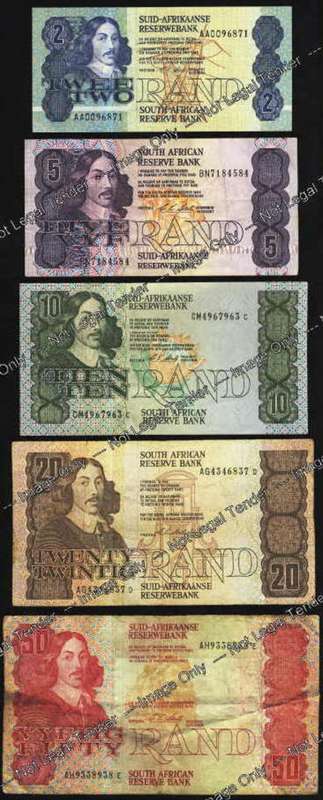 Set of Chris Stals Banknotes : R2, R5, R10, R20 and R50 : Complete Type Set