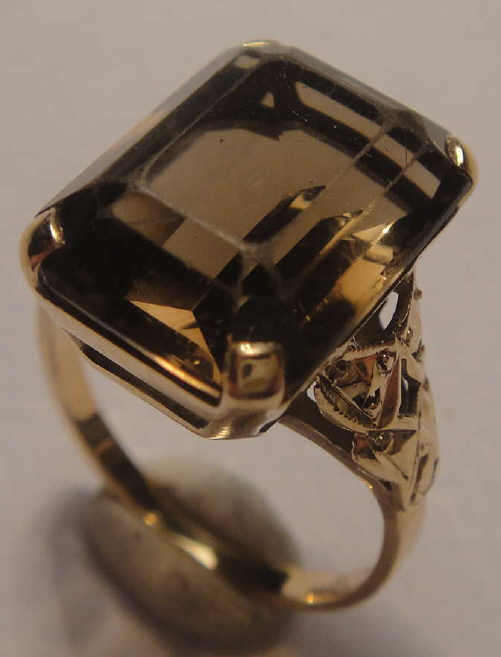 9ct Antique, Brown Topaz Yellow-GOLD Ring