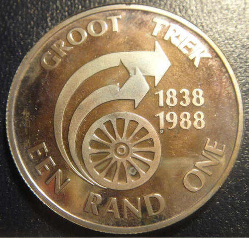 Republic of South Africa : SILVER R1 (Proof) : The Great Trek // Die Groot Trek 1838-1988