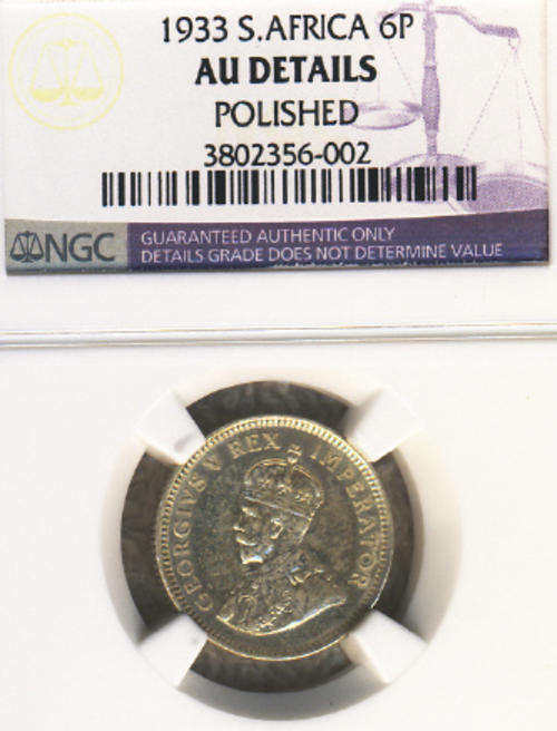 1933 Sixpence (6d) : almost MINT STATE details (a/Uncirculated) : NGC GRADED AU-details