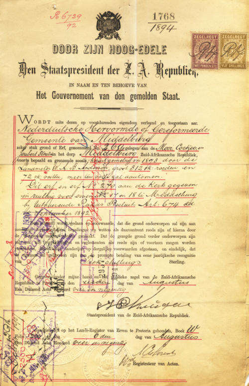 President Paul Kruger ORIGINAL SIGNATURE on official Z.A.R. document of 1894