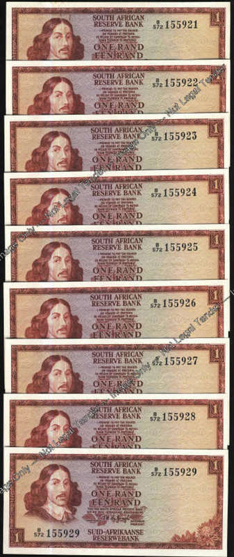 Republic of South Africa : Jan Van Riebeeck One Rand (R1) : TW de Jongh : Serial Number Run