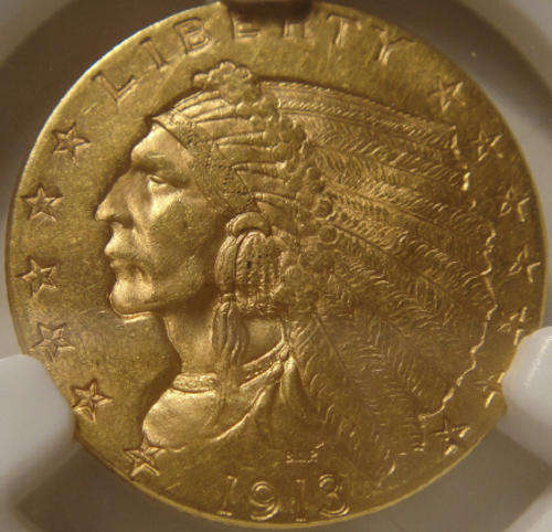 United States of America : GOLD Indian Head 2 1/2 DOLLAR of 1913 : NGC Graded MS61