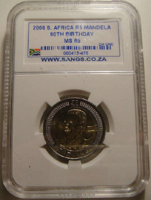 Nelson Mandela 90th Birthday (2008) R5 : SANGS graded MS65 (9 available)